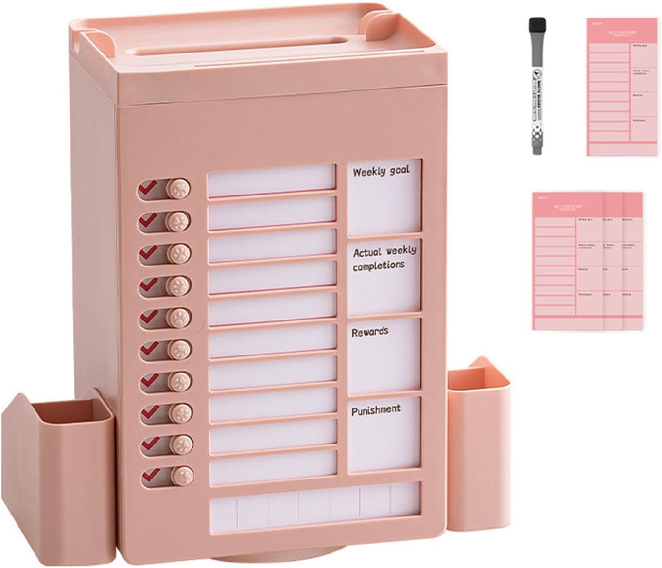 Multifunctional Pen Holder With Chores Chart Checklist Task Board Rotating Obliqued Pen Holder Office Desk Organisers Tidying, Pink