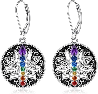 Mandala Chakra Earrings for Women 925 Sterling Silver Lotus Earrings Dangle 7 Chakra jewelry Yoga Gift for Women Flower Jewelry
