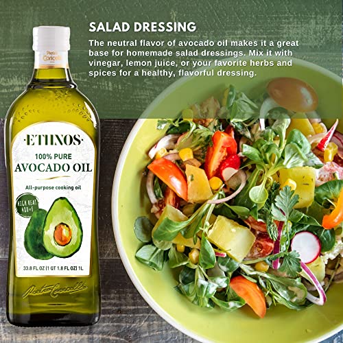 Ethnos 100% Pure Avocado Oil - All Purpose Cooking Oil - High Temp Cooking Oil - Ideal For High Heat Cooking And Sauteing (1L 33.8 Fl Oz) #TOP6