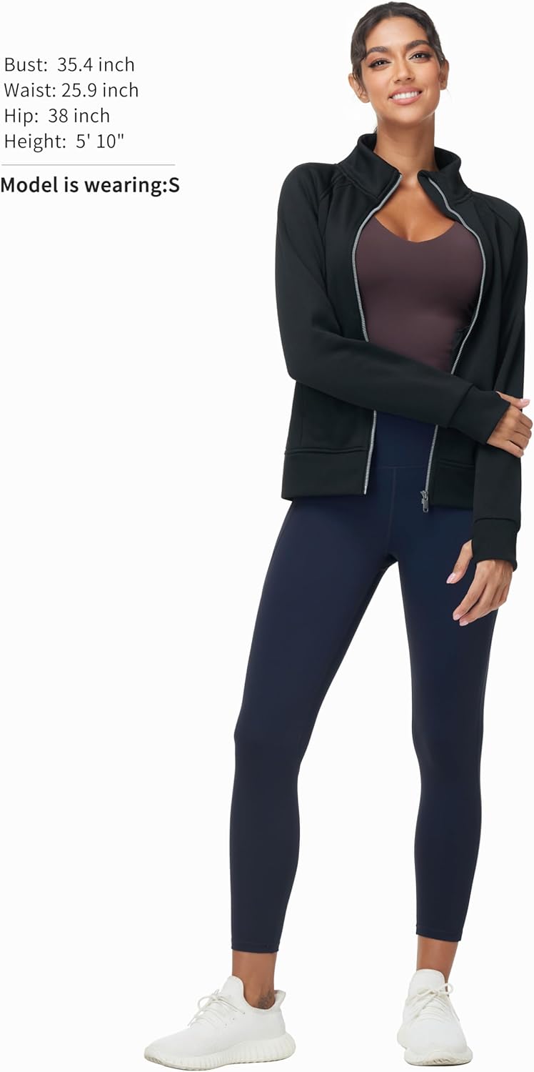 THE GYM PEOPLE Women's Full Zip Up Workout Sweatshirts Fleece Stand Collar Fall Jackets with Pockets Thumb Hole - Image 7