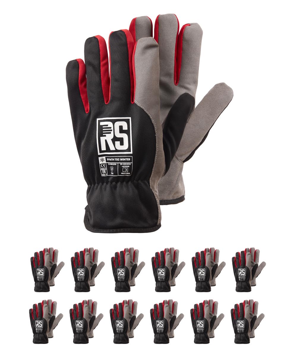 RS Synth TEC Gants d'hiver isolés en Cuir synthétique - Taille 11-12 Paires - Noir et Gris - Gants de Travail en Cuir - Prêts à l'emploi