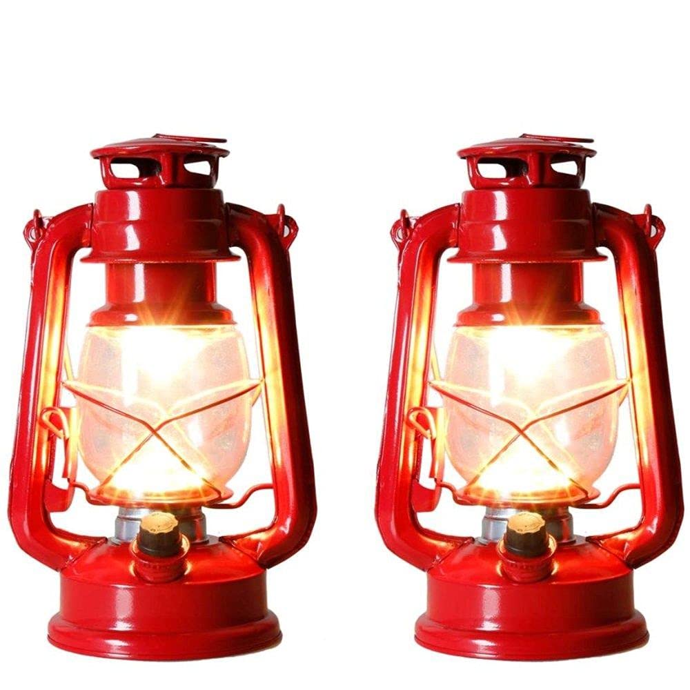 ADLOASHLOU Vintage LED Hurricane Lantern Warm White Battery Operated Lantern Antique Metal Hanging Lantern With Dimmer Switch 15 LEDs 150 Lumen For Indoor Or Outdoor Usage