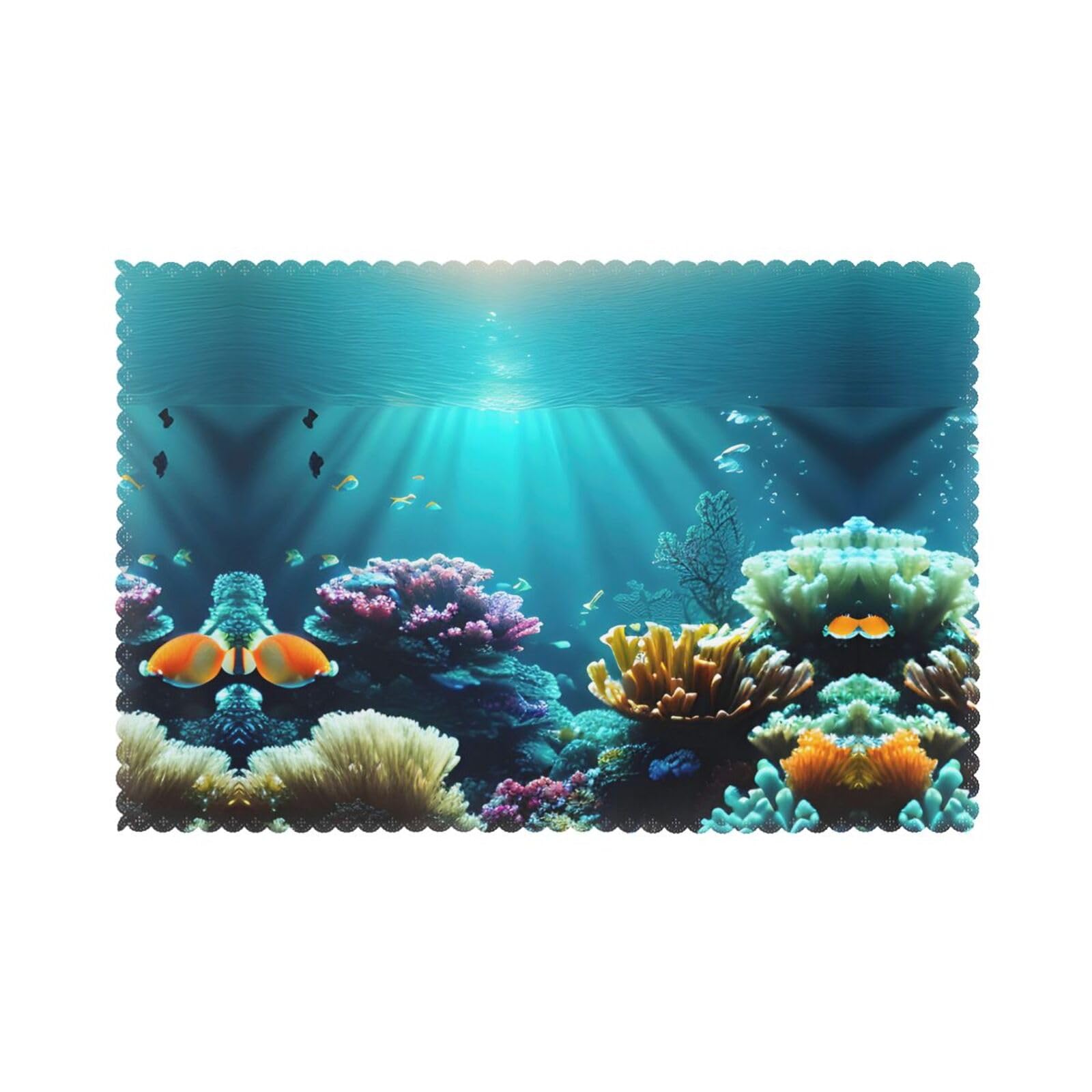 Underwater Scenery Christmas Placemats Set of 6,Washable Table Mats