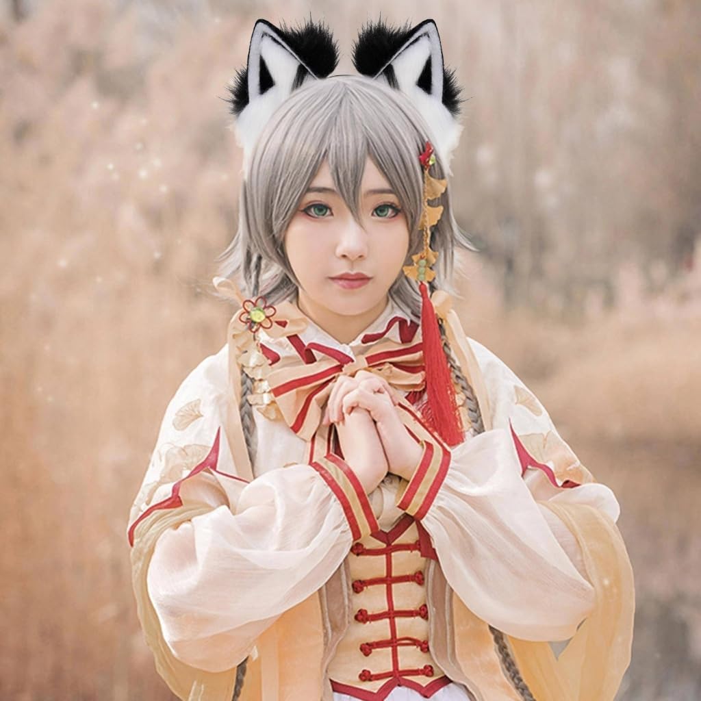 Fuzzy Fox Ears Headband Handmade Cos Costume with Realistic Features Cosplay Kawaii Props Halloween Head Accessories (Orange