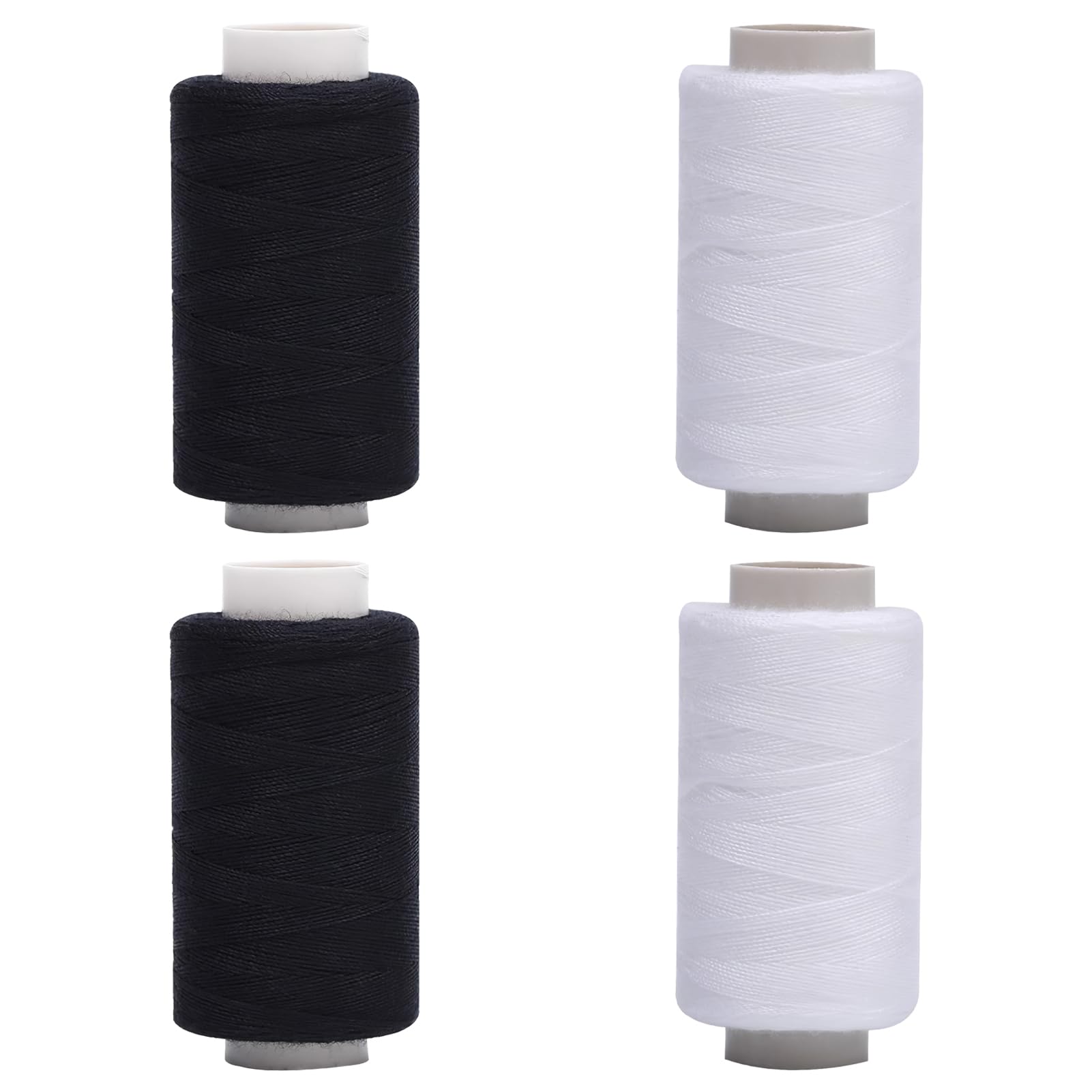 Fil à Coudre Polyester 4 Bobines 350m – Noir Et Blanc, Haute Résistance, Machine Et Main