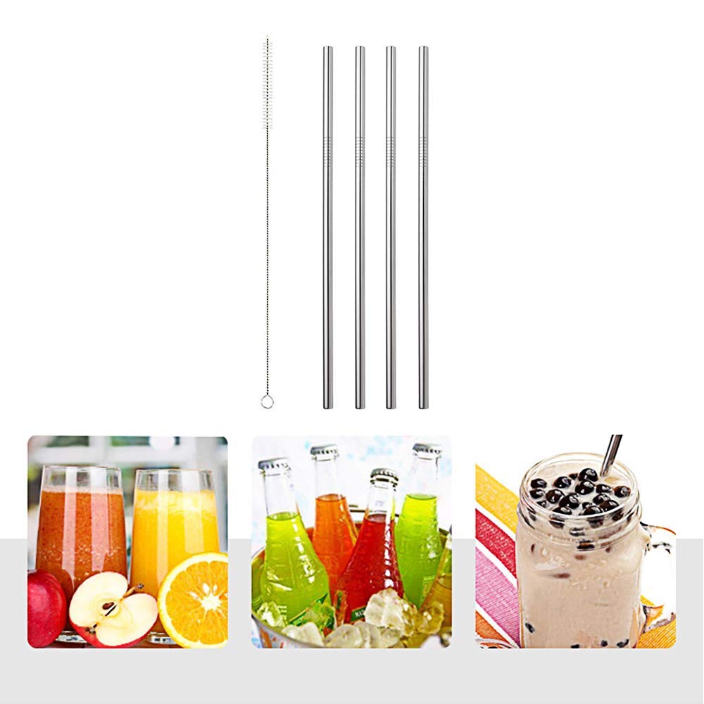 Bubble Tea Lot de 6 pailles réutilisables en acier inoxydable Argenté