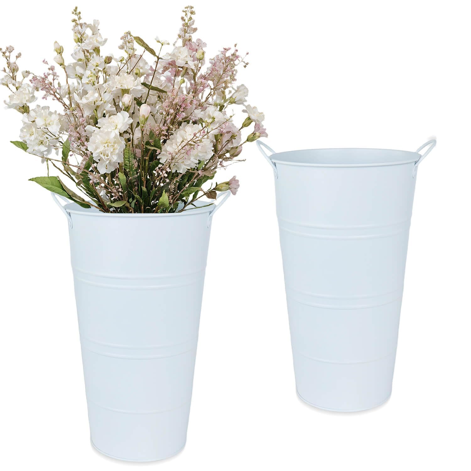 Photo 1 of 12 Inch Galvanized Metal Vase, 2 Pack Tall Flower Buckets with Handles