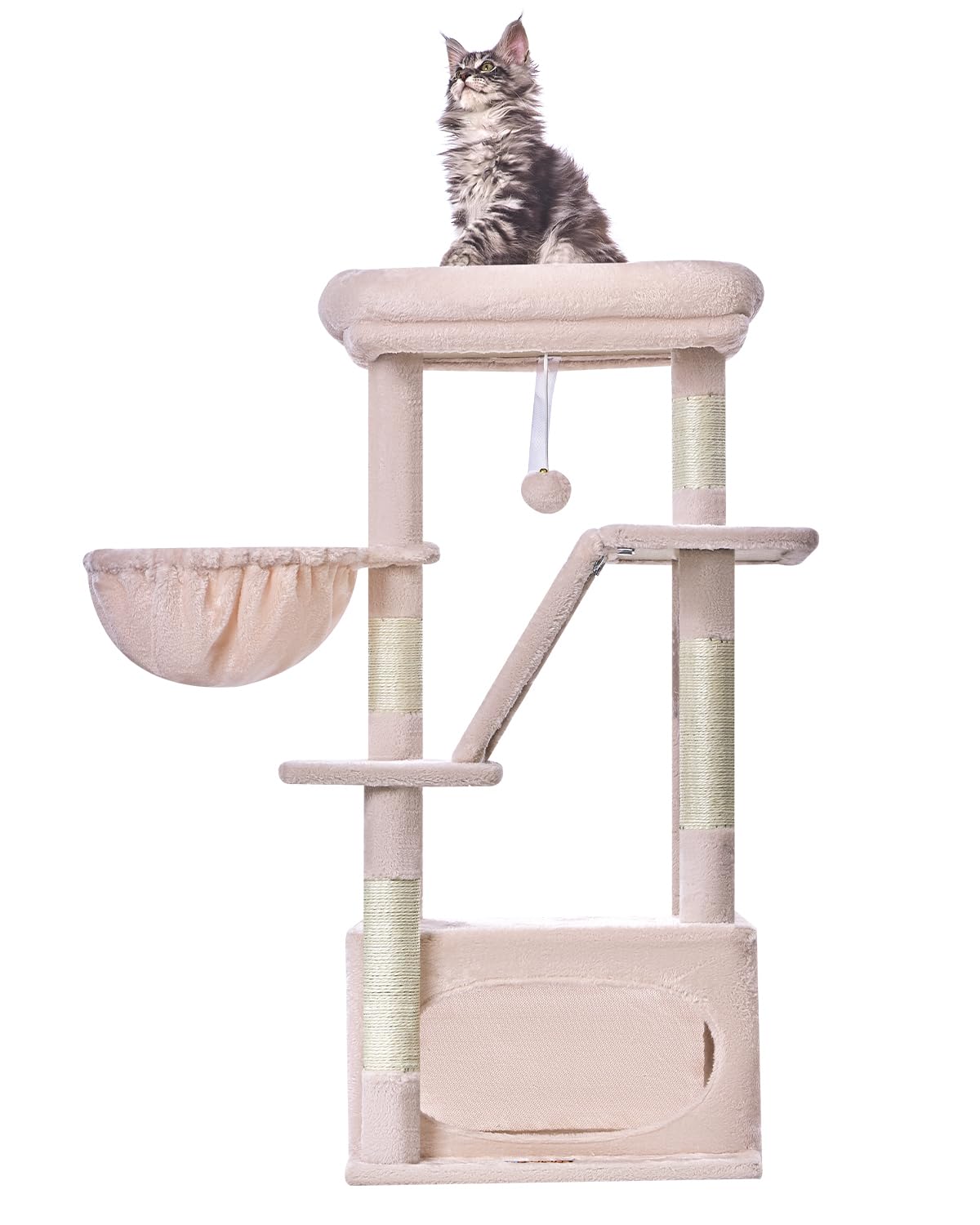 Taoqimiao Kratzbaum, 98cm katzenbaum Stabil KatzenKratzbaum Cat Tree mit Katzenhaus, Korb, 4 Kratzsäulen und Plüschbälle MS029S