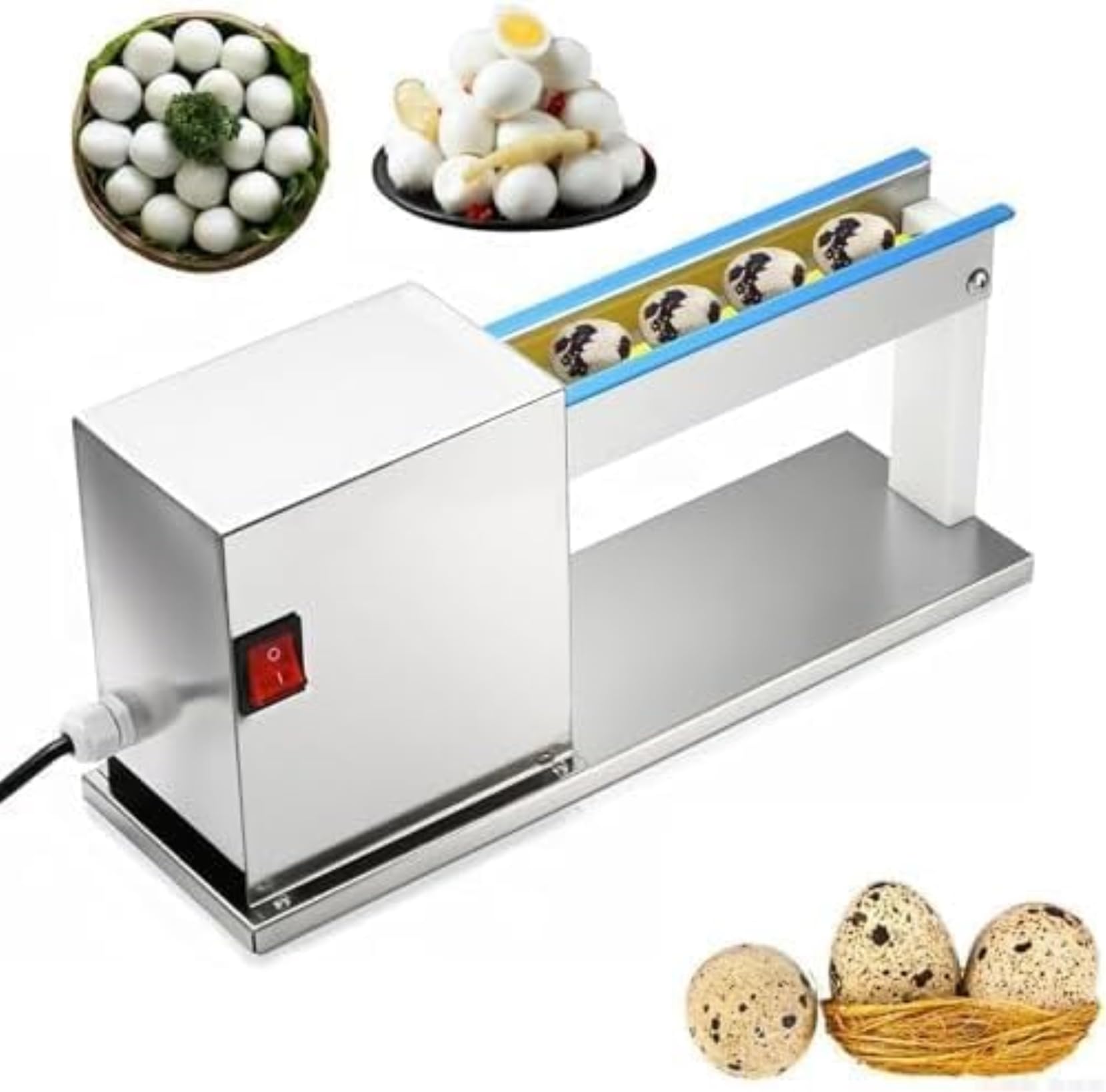 FHRKA Quail Egg Peeling Machine, Electric Peeler for Boiled Quail Eggs, 25KG/H Commercial Sheller, 304 Stainless Steel Construction