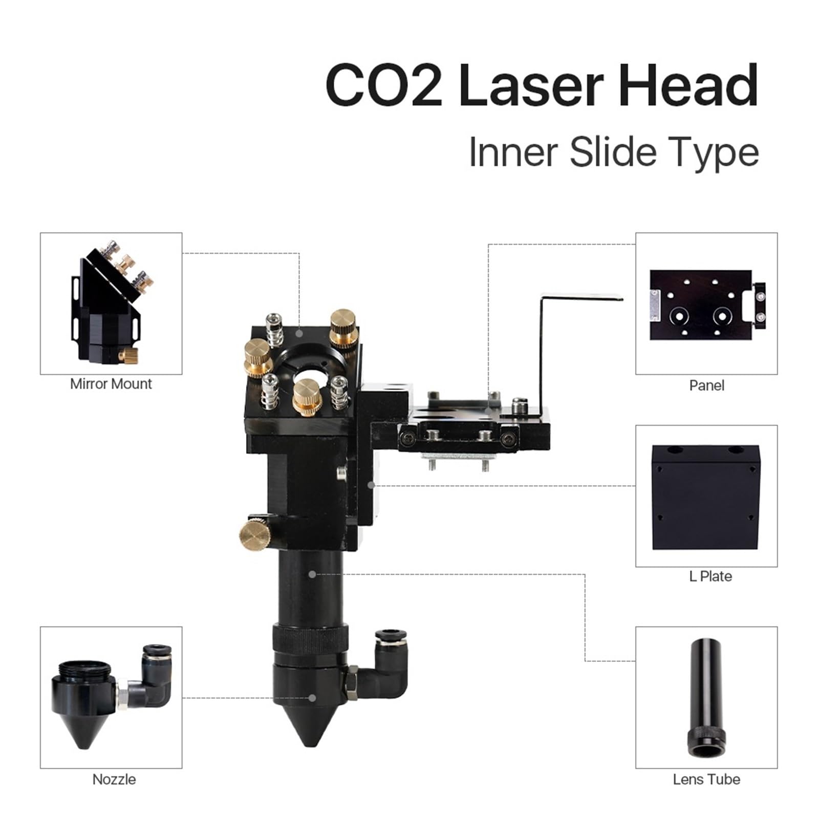 CO2 Inner Slide Type CO2 Laser Head with Air Assist Nozzle for Inner Rail