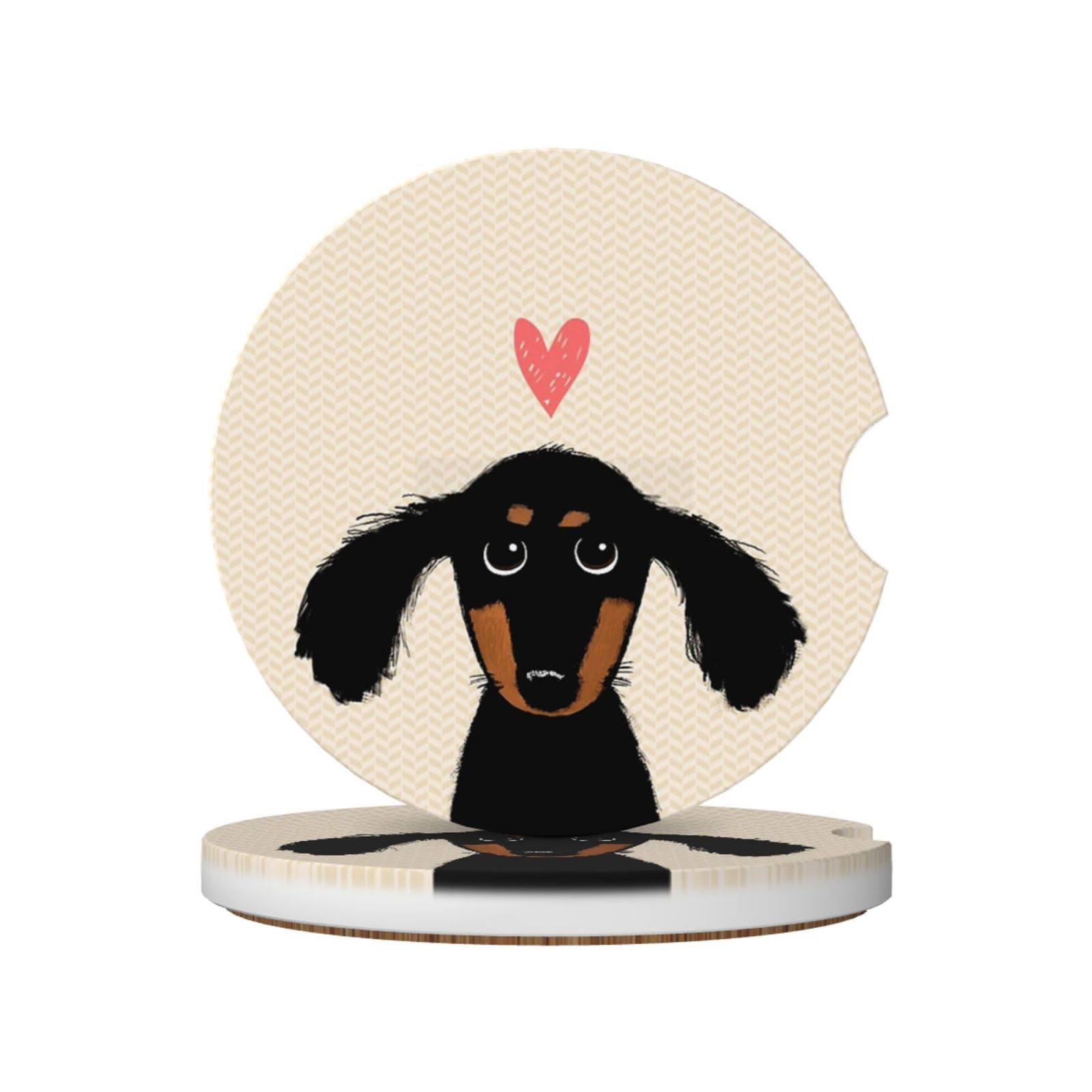 Dachshund Puppy Love, Car Cup Holder Coasters 2 Pack, Absorbent Ceramic Car Coasters with Non Slip Cork Base