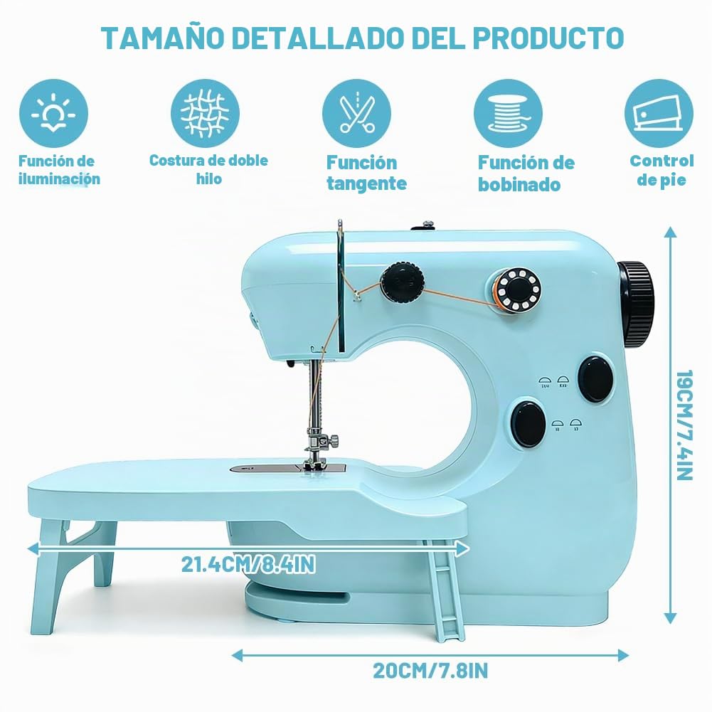 Mini máquina de coser para niños, máquina de coser para niños y niños, doble velocidad, portátil con mesa de extensión y luz, fácil de usar, regalo para principiantes (azul oscuro)