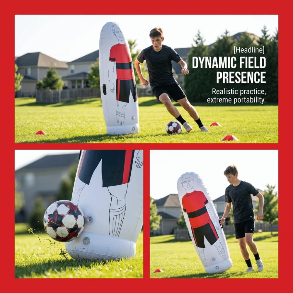 Inflatable Soccer Training Dummy, 67 in PVC Freestanding Mannequin Wall with Fillable Base for Any Kick Football Practice