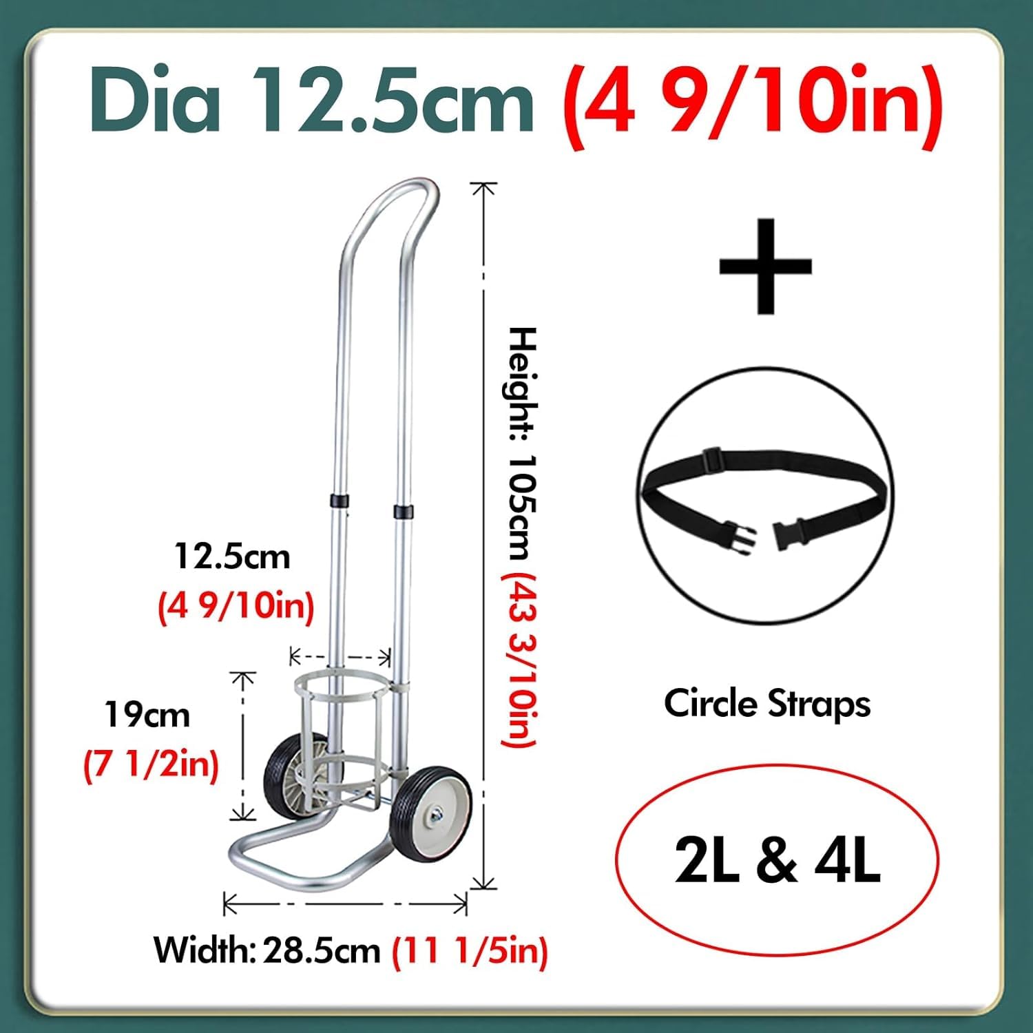 Carro de tanque de oxígeno, carro cilíndrico médico resistente con ruedas, soporte rodante para tanques de gas, tanques de hidrógeno de nitrógeno de CO2, transportador portátil para uso doméstico y