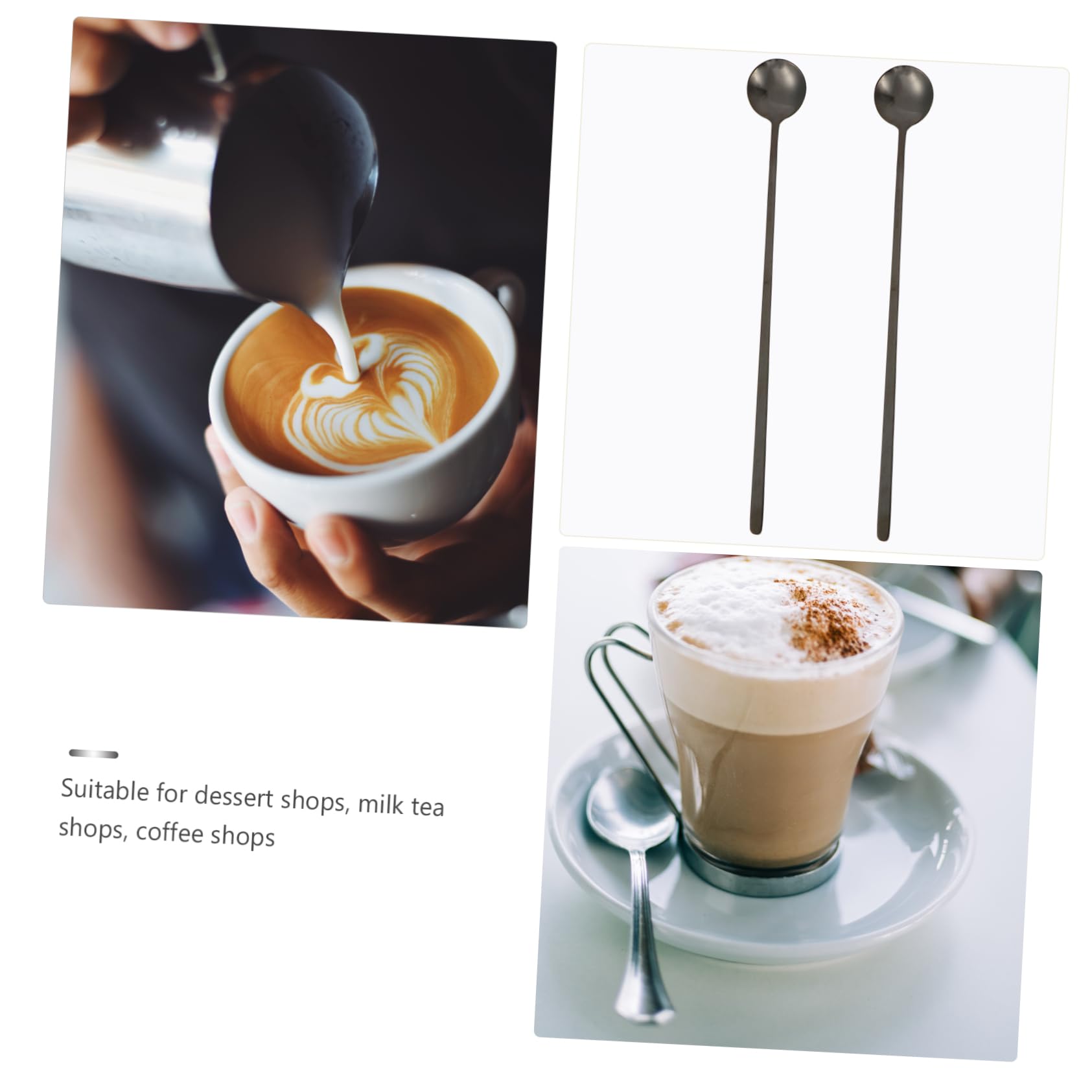 BEBEMOKO 2pcs Stainless Steel Ladle Spoons Ice Coffee Drinks Cocktail Mixing Coffee Spoon Coffee Stirring Spoon Handle Mixing Spoon Coffee Stir Sticks Serving Spoon Mini Coffee Spoon Black