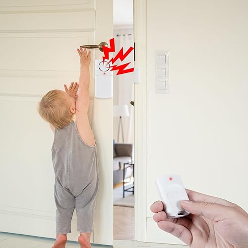 Miniatura 4 de Alarma de puerta con control remoto, alarmas inalámbricas de ventana de 120 dB con sensor abierto con múltiples modos, alarma de puerta de piscina