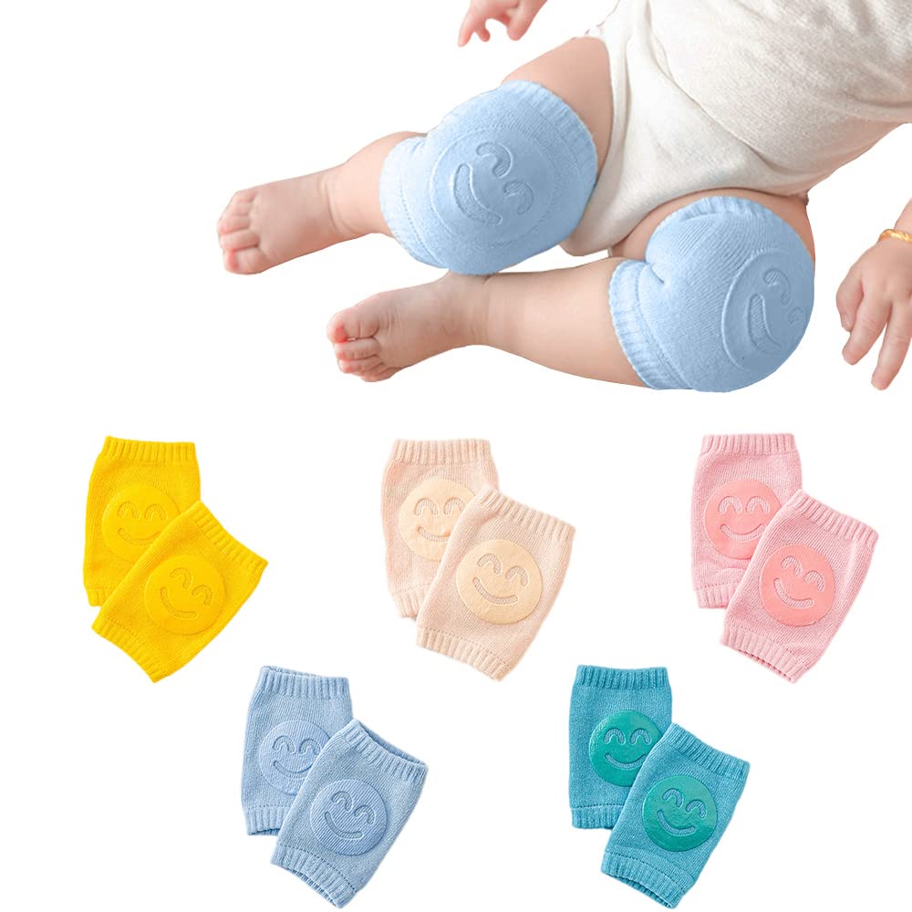 Dzozo Men's Smiley Face Pattern 5 Pairs Baby Crawling Knee Pads Anti-Slip Toddler Knee Protectors Unsex Baby Peotective Crawling Knee Pads For Walking Boys Girls Kids Best Infant Gift