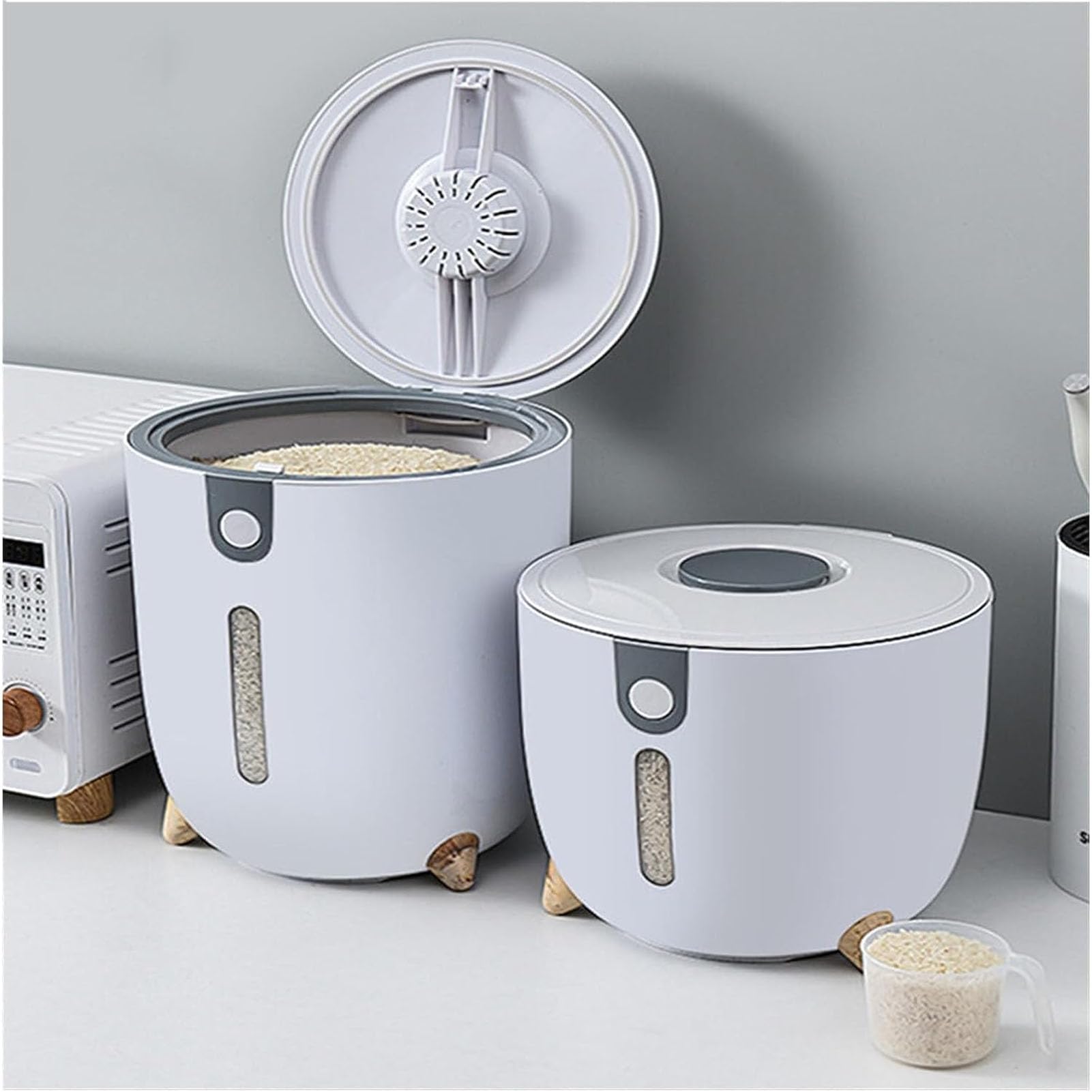 PIKETU Scatola di immagazzinaggio di cereali sigillata, repellente per insetti con secchio di riso da cucina, scatola di conservazione per alimenti domestici,Grigio,24.5 * 29cm