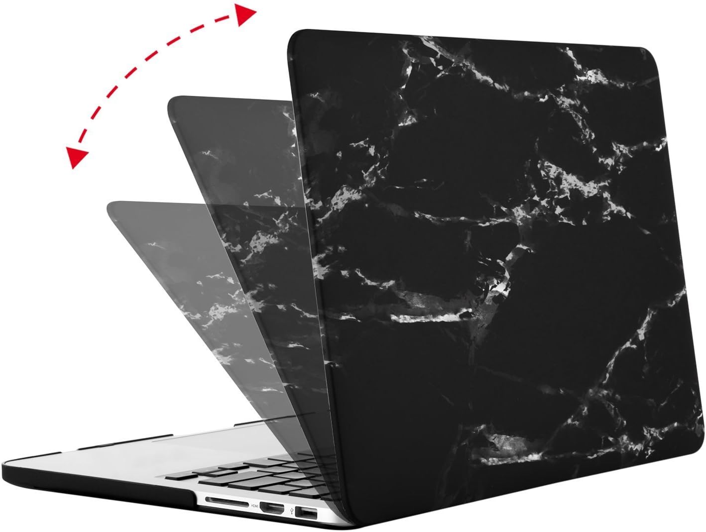 MOSISO Compatible with MacBook Pro 13 inch Case 2015 2014 2013 end 2012 A1502 A1425 with Retina Display, Protective Plastic Pattern Hard Shell Case & Keyboard Cover & Screen Protector, Black Marble