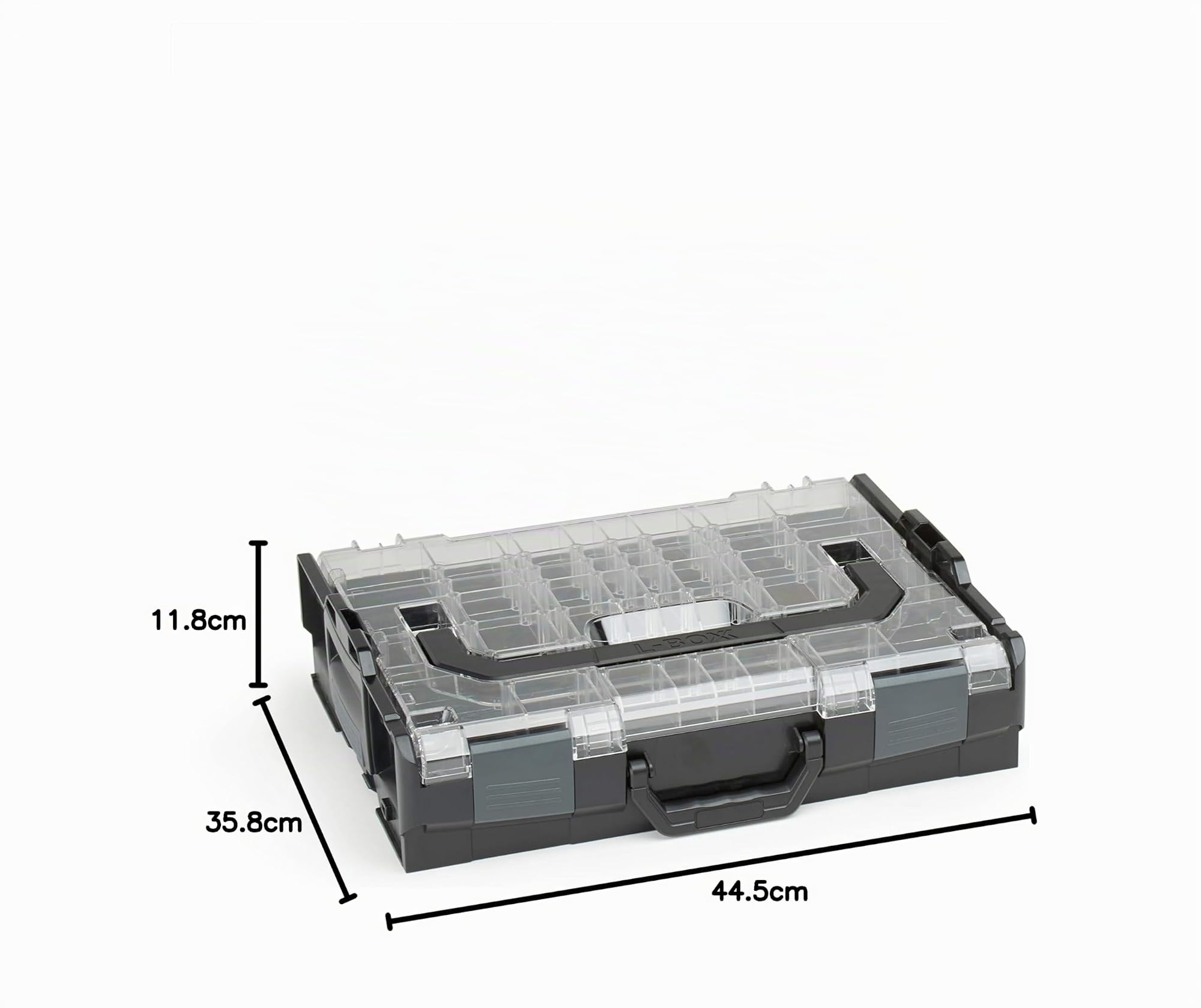 Sortimo Bosch L-BOXX 102 Kunststoff Werkzeugkoffer schwarz Deckel transparent mit Insetboxen-Set BC3 Sortierboxen für Kleinteile | ideale Schraubenaufbewahrung System