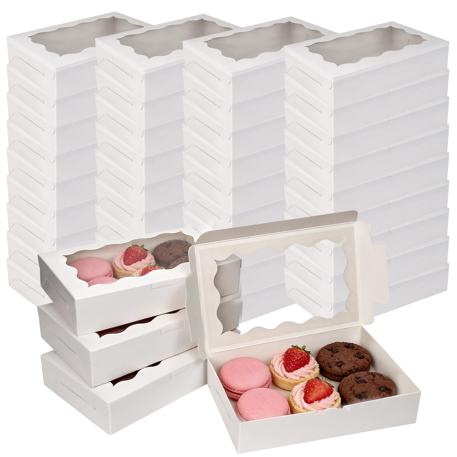 Xmshyodsm White Brownie Box, 40 Pcs Cookie Boxes, 18X11x4cm Bakery Box With Window, Treat Boxes Small Cake Boxs Small Cookie Boxs Gift Giving For Macaron Chocolate Truffle Dessert Pastry