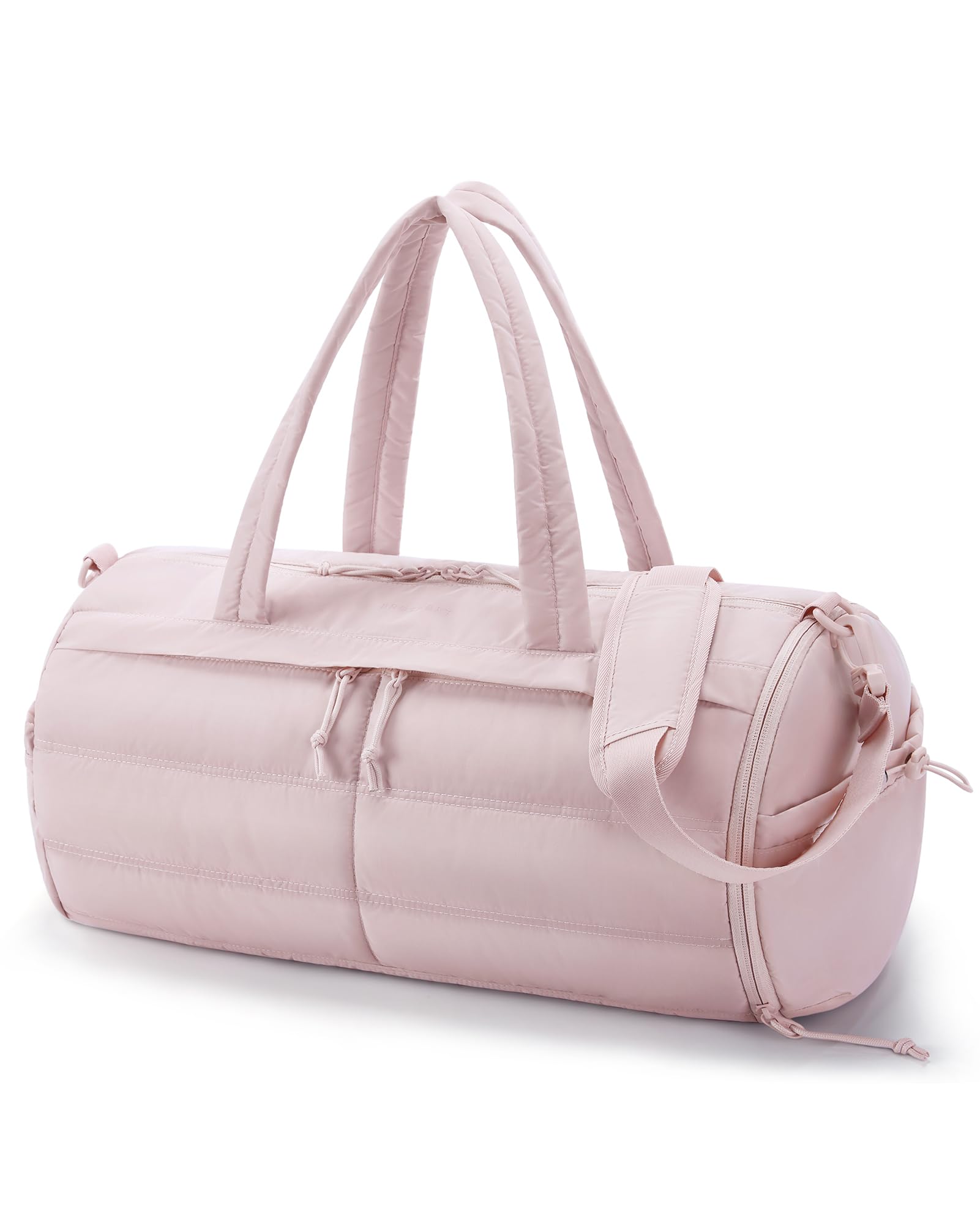 bagsmartPuffer Gym Bag for Women, Lightweight Duffel Bag with Shoe Compartment, Weekender Bags with Wet Pocket, Workout Overnight Carry on Bag for Travel, Pink
