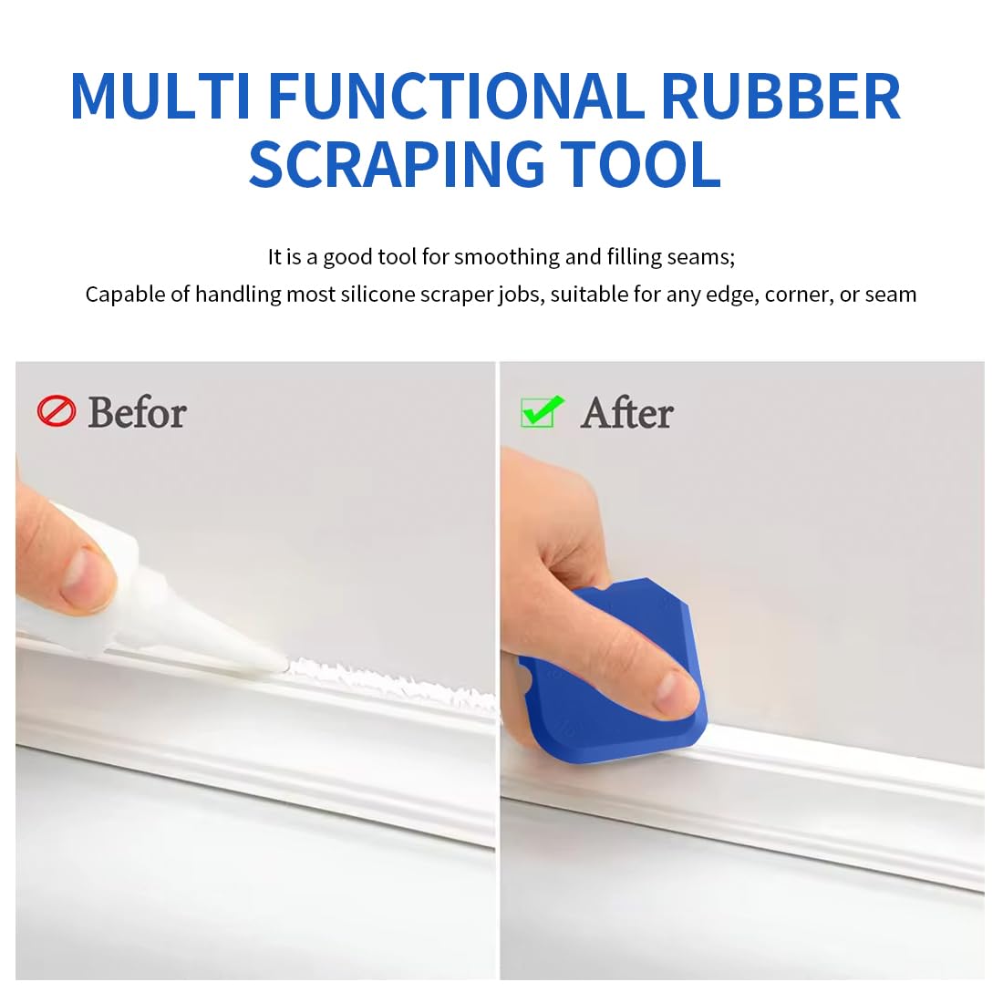 Set di 5 Strumenti Calafataggio Blu - Raschietto, Levigante, Giunti, Accessorio Pistola Cartucce - Kit Togli Silicone, Rimuovi, Spatole Sigillante
