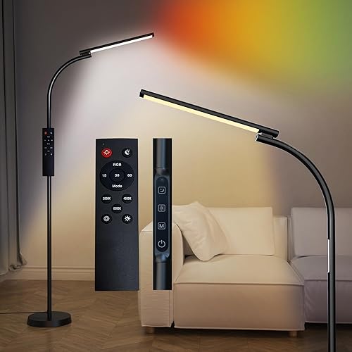 Lámpara de pie LED, lámparas de pie RGB brillantes para sala de estar, lámparas de pie de lectura ajustables 3000K-6000K colores y brillo, control