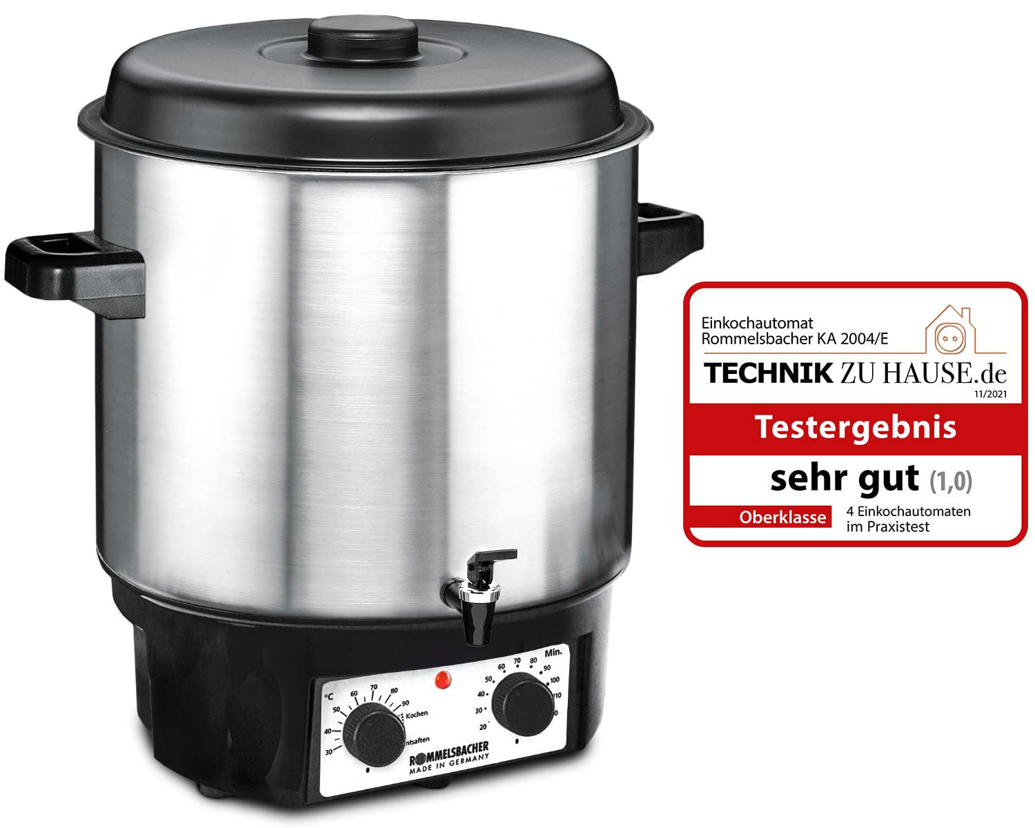 ROMMELSBACHER KA 2004/E Glühwein-/Einkochvollautomat 27L 1800W stufenlos regelbar Entsafterschaltung Zeitschaltuhr Ablaufhahn Einlegerost