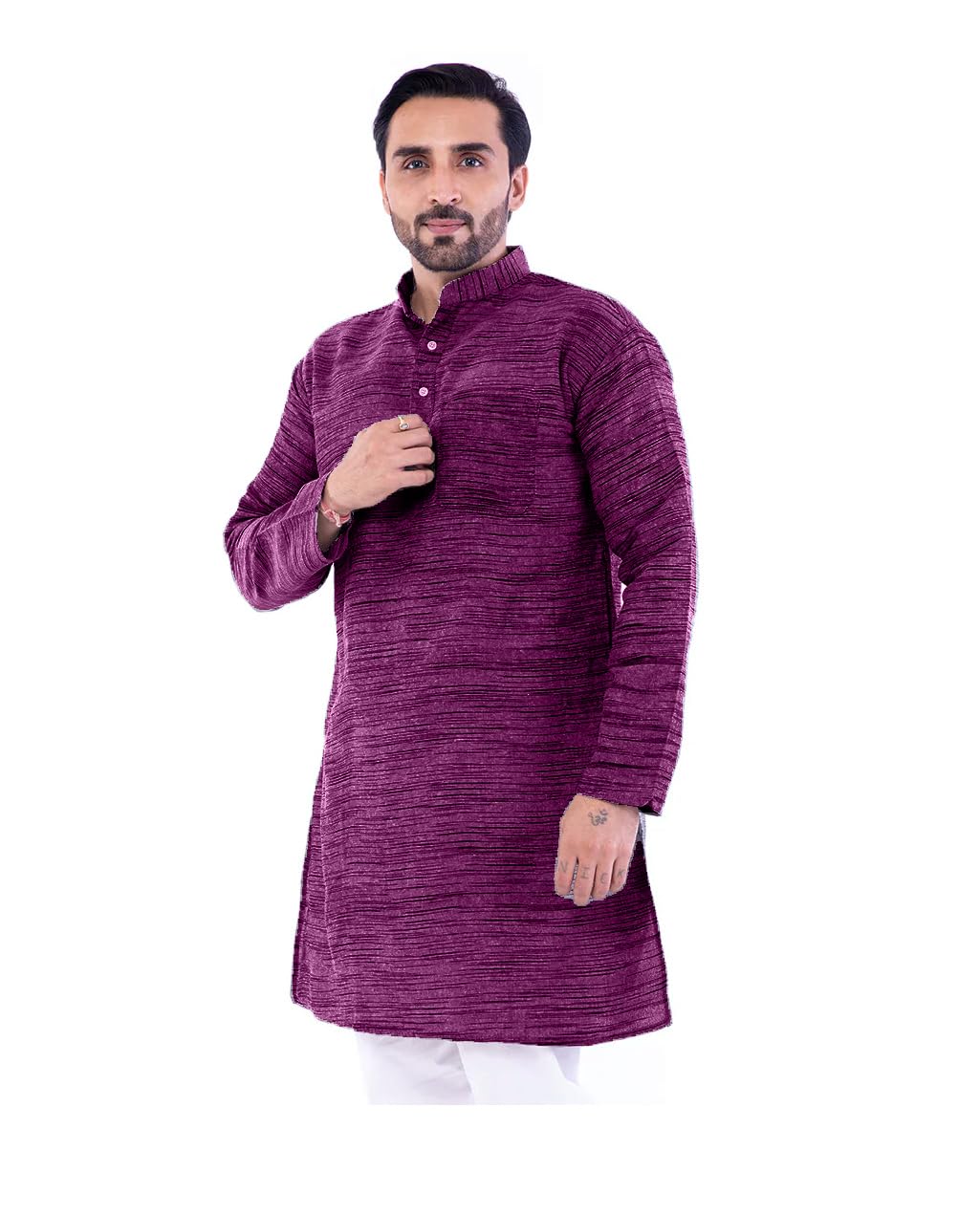 Men's Khadie Cotton - Dark Pink - Kurta Pyjama Set-image-44