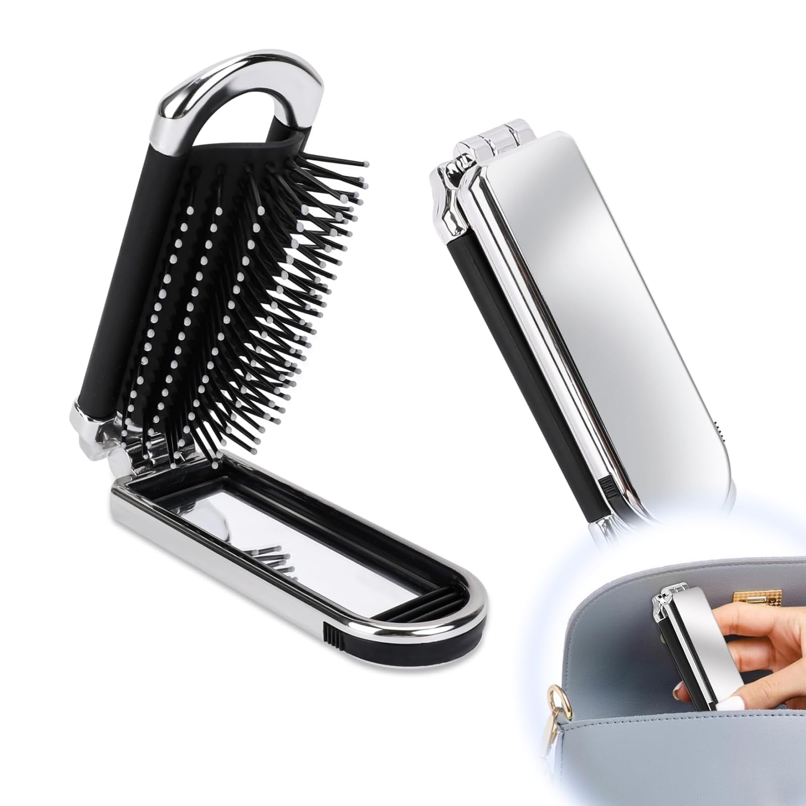 Cepillo De Pelo De Viaje Con Espejo,Plegable, Tamaño De Bolsillo, Mini Cepillo De Viaje,Cepillo Pelo Viaje Plegable,Peine De Masaje Compacto Para El Cabello,Herramienta De Peinado Para Mujeres