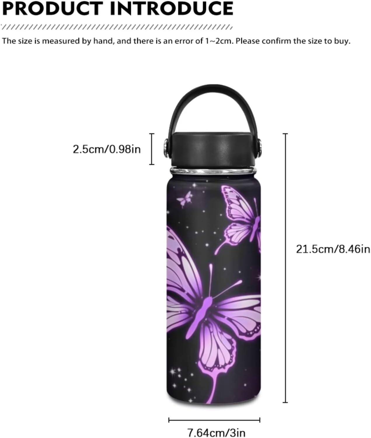 Flashideas Purple Butterfly Kids Backpack Set for Girls with Lunch Box Insulated Water Bottle 4Pcs Backpack and Water Bottle Cover with Padded Strap for Girl Kid Students Elementary School