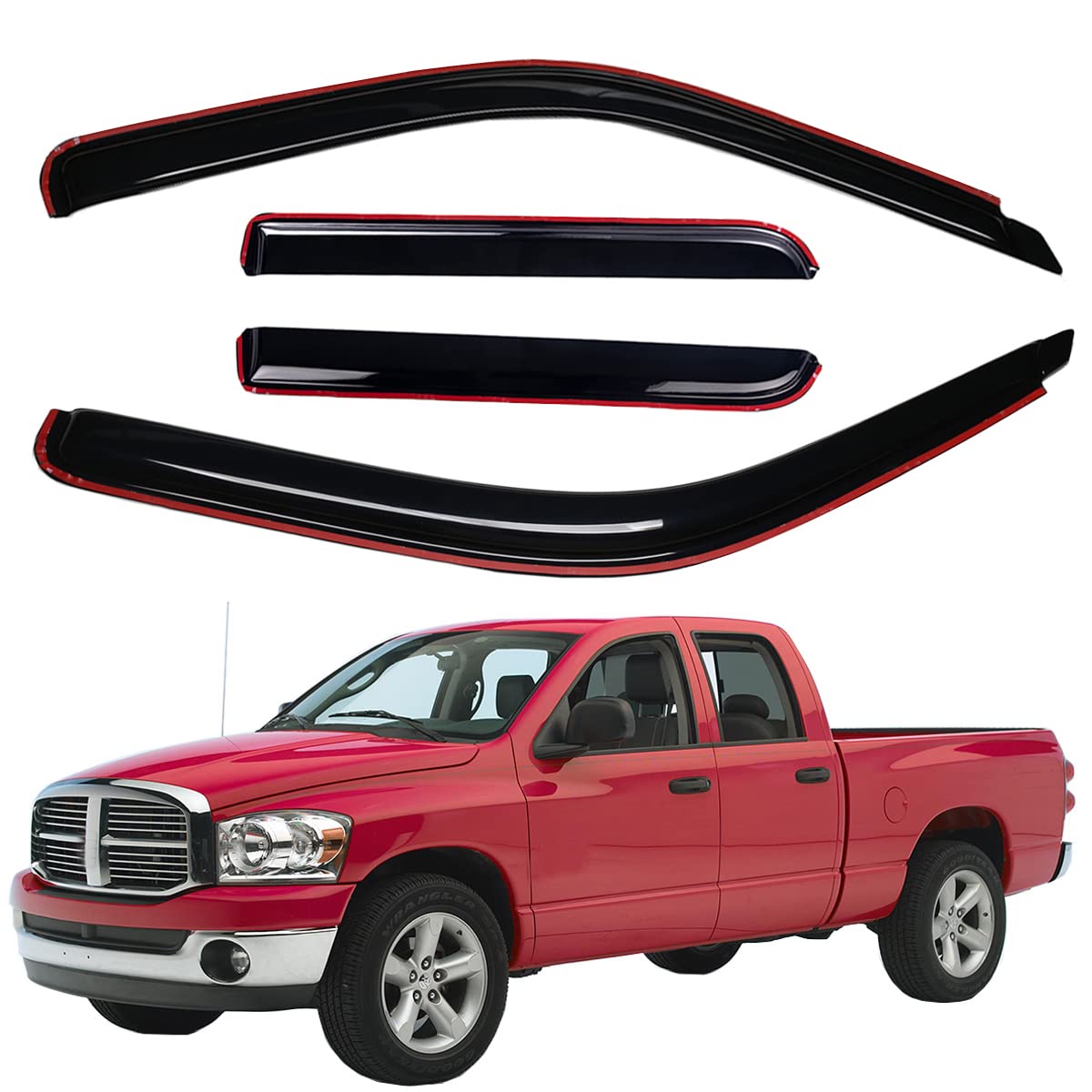 Lightronic WV194623 in-Channel Side Window Visor Deflector Rain Guard, Dark Smoke Shatterproof, 4 PCS Set for 2002-2008 Dodge Ram 1500, 2003-2009 Dodge Ram 2500 & 3500 with Quad Cab
