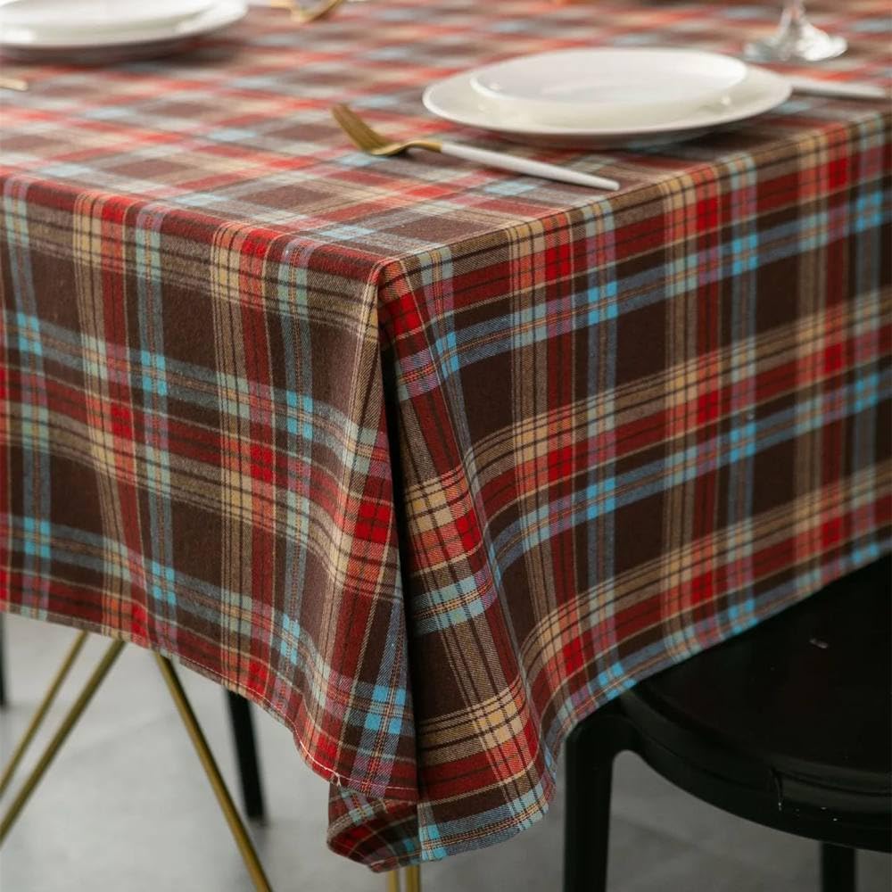 Nappe à carreaux marron grand format couverture de table au style vintage