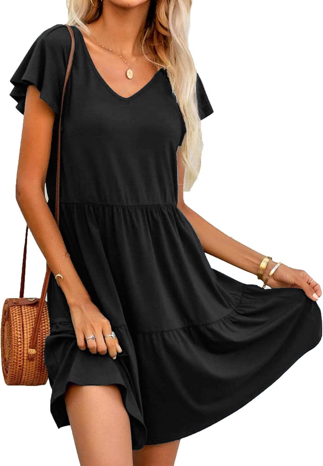 CzzzyL Women's Maternity Nursing Dress Ruffle Cap Sleeve Breastfeeding with Pockets