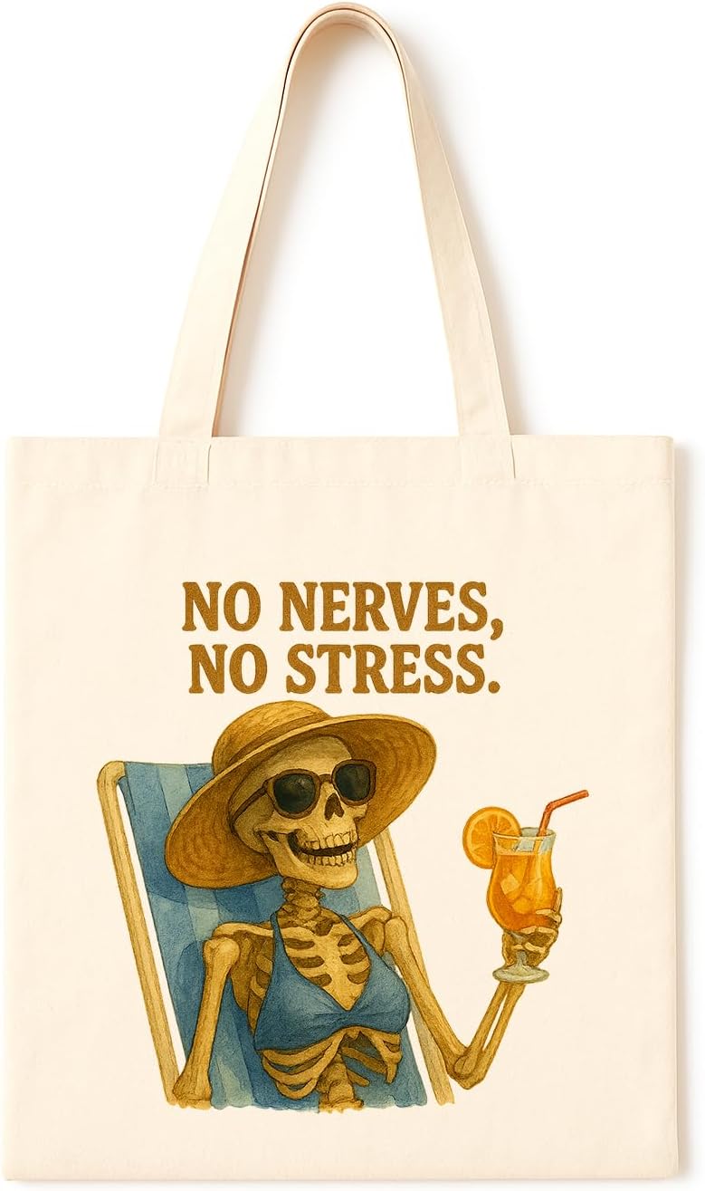 Skeletons Need Vacations Too ~ Relaxing skeleton in sunglasses with cocktail Perfect for beach lovers, burnt-out souls and dark humor fans who crave eternal relaxation