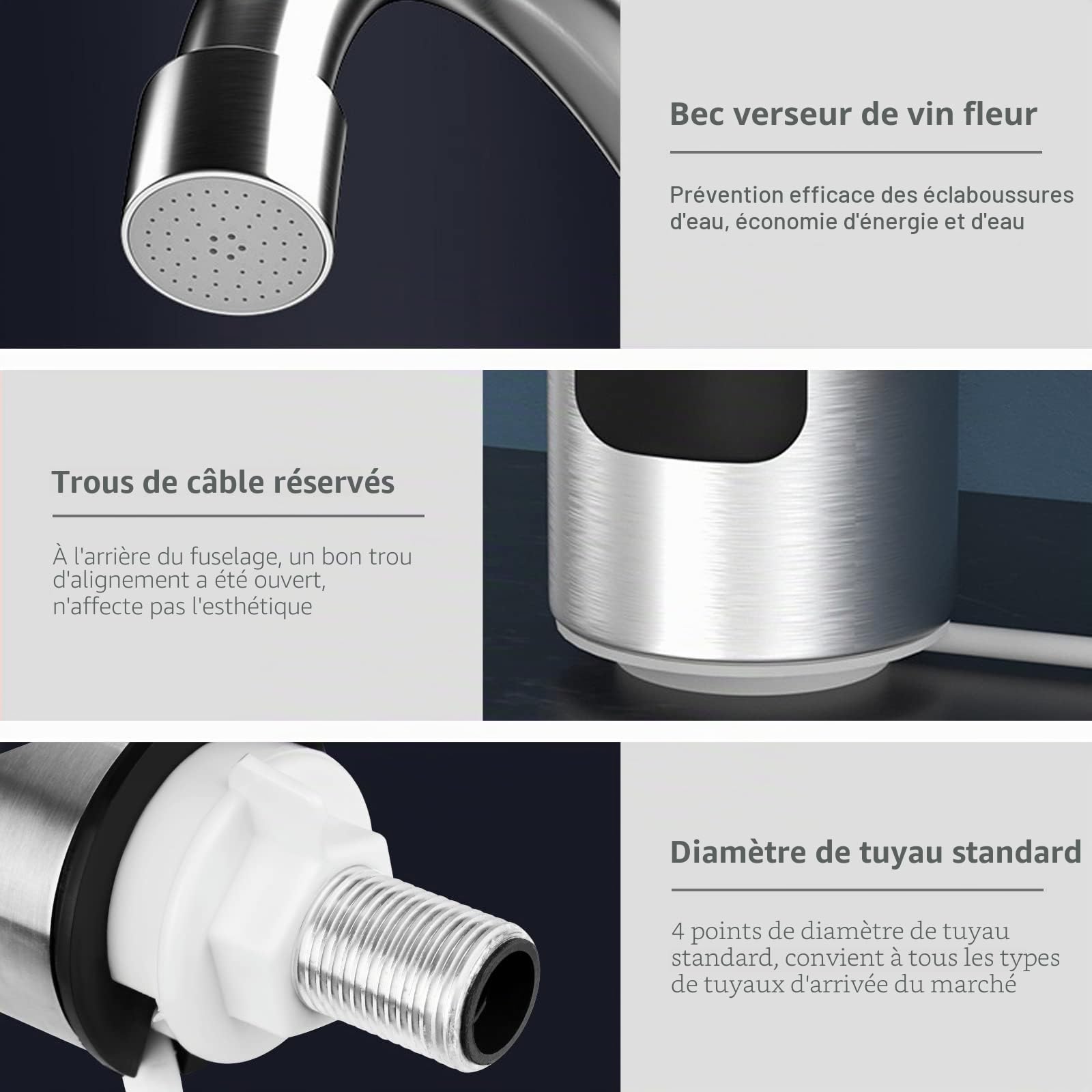 Robinet d'eau Chaude et Froide en Acier Inoxydable avec Affichage LED et Chauffe-eau Instantané, Rotatif à 360°