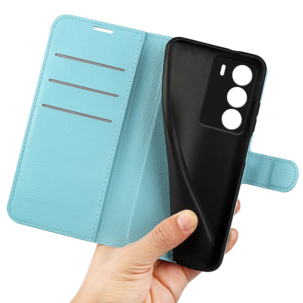 Custodia Portafoglio In Pelle PU Con Pizzo Traforato Per Realme C71 4G – 3 Slot Carte, Chiusura Magnetica E Funzione Stand, Colore Blu