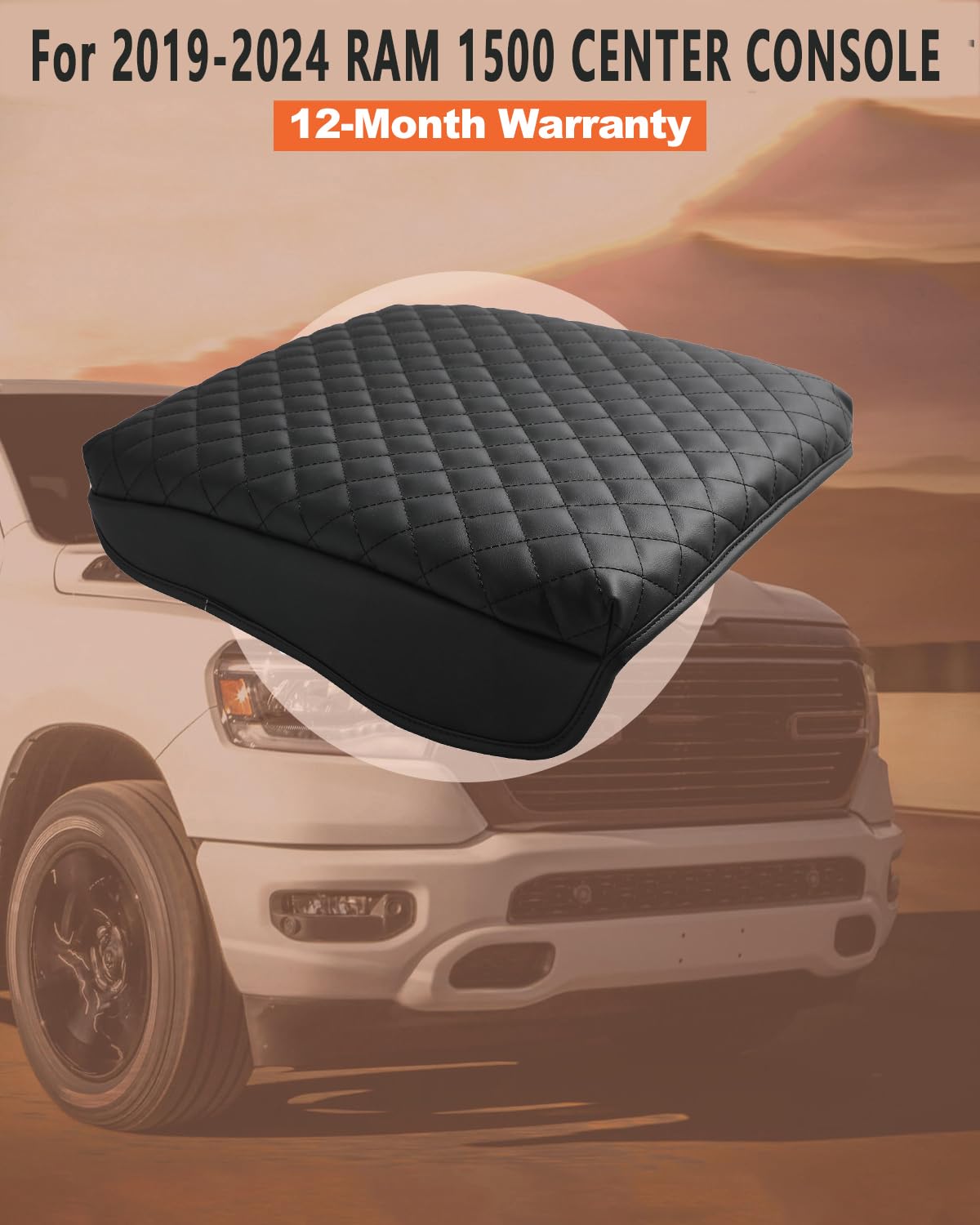 LINOAH Center Console Cover Compatible with 2019-2024 Ram 1500 Armrest Cushion Pad Cover, PU Leather for Dodge Console Cover Anti-Scratch for Ram 1500 Accessories