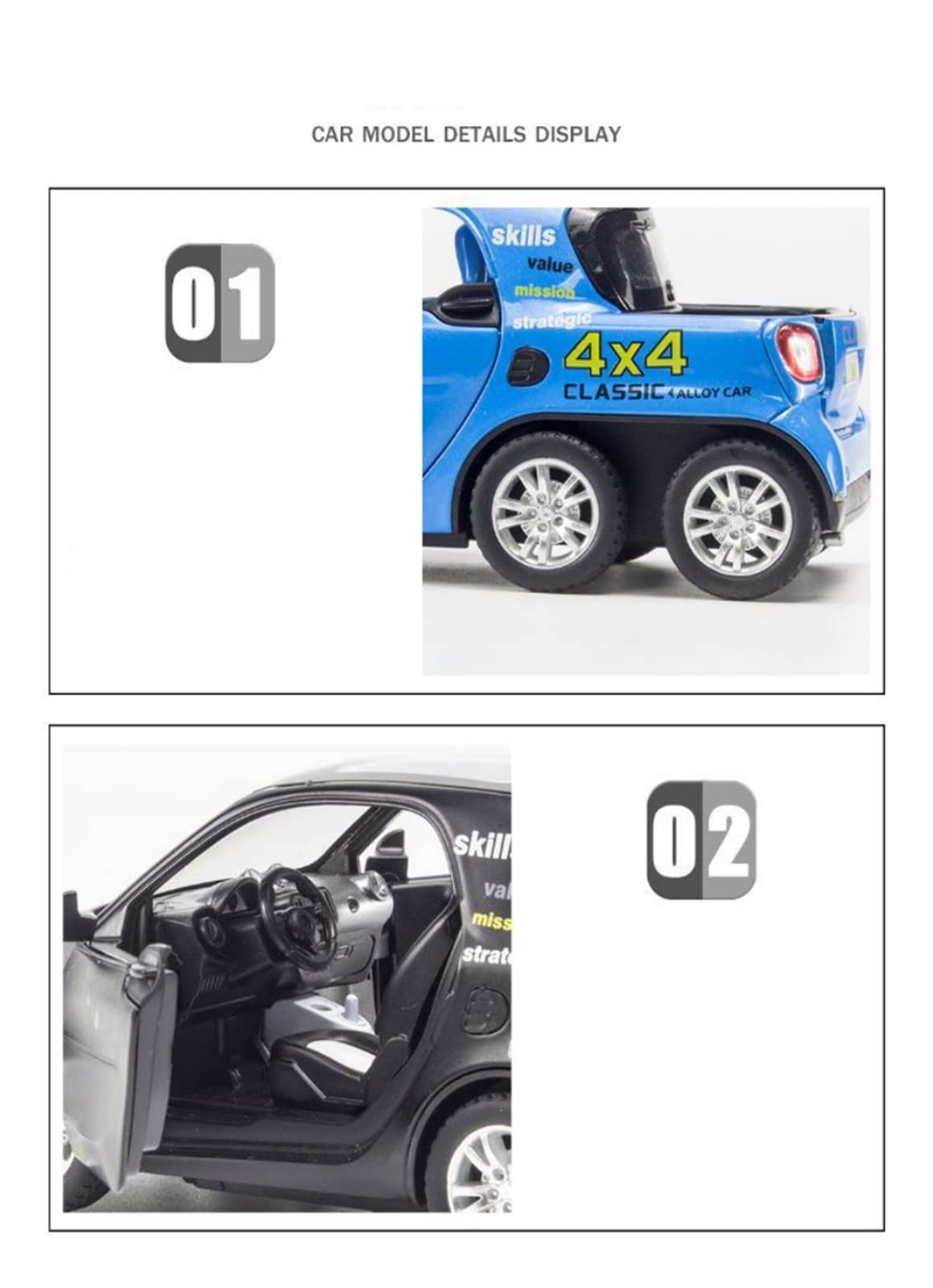 NALora Veicoli a Motore in Scala 1:32 Smart 6X6 Pickup in Lega Modello di Auto Fonde sotto Pressione Simulazione Suono Leggero Giocattolo Veicolo Regali Modello di Auto Replica (Color : Black)