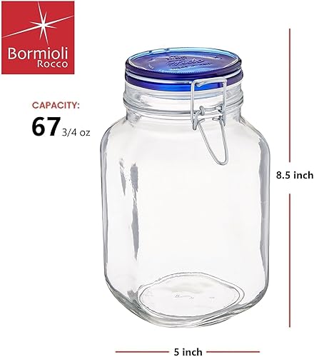 Vista 58 de Bormioli Rocco Fido Mandíbula cuadrada con tapa azul, 33-3/4 onzas, 33.75 onzas, transparente Claro