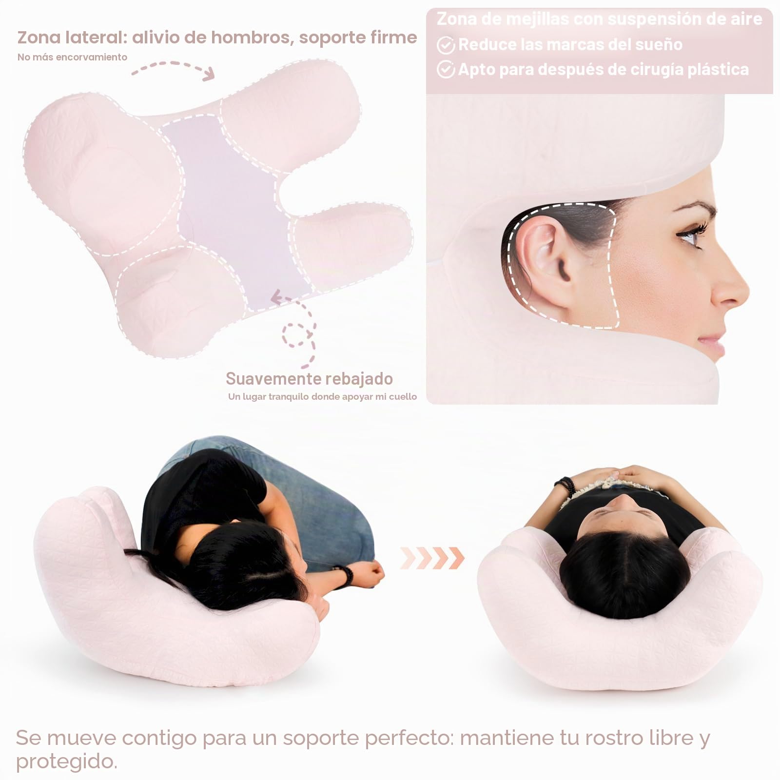 vocheer Almohada Antiarrugas, Cómoda Almohada Alternativa al Plumón para la Cara, Almohadas de Belleza Ajustables que Proporcionan Apoyo para el Cuello y Alivio del Dolor, Diseño Ergonómico Perfecto