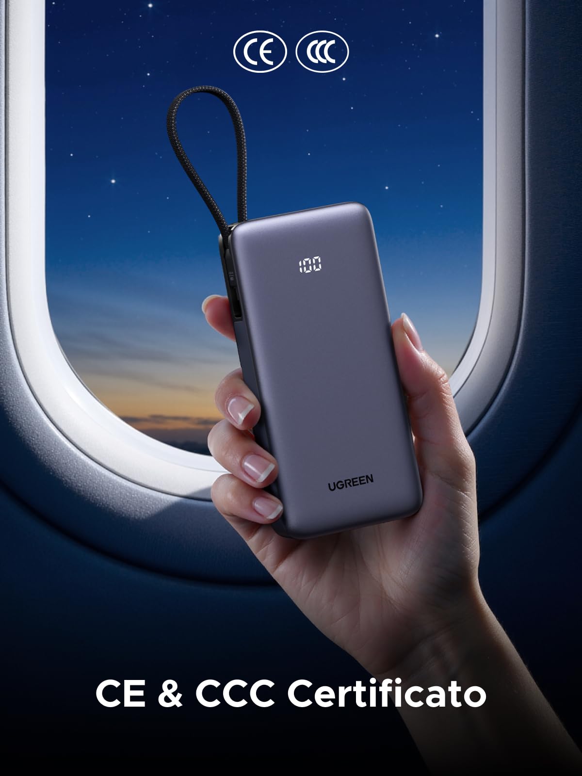 UGREEN Nexode 55W Power Bank 20000mAh CCC Ricarica Rapida Caricatore Portatile PC Cavo USB C Integrato PD 45W LED Compatibile con Xiaomi Note 15 14 13 Poco M8 M7 iPhone 17 16 Galaxy S26 S25 MacBook