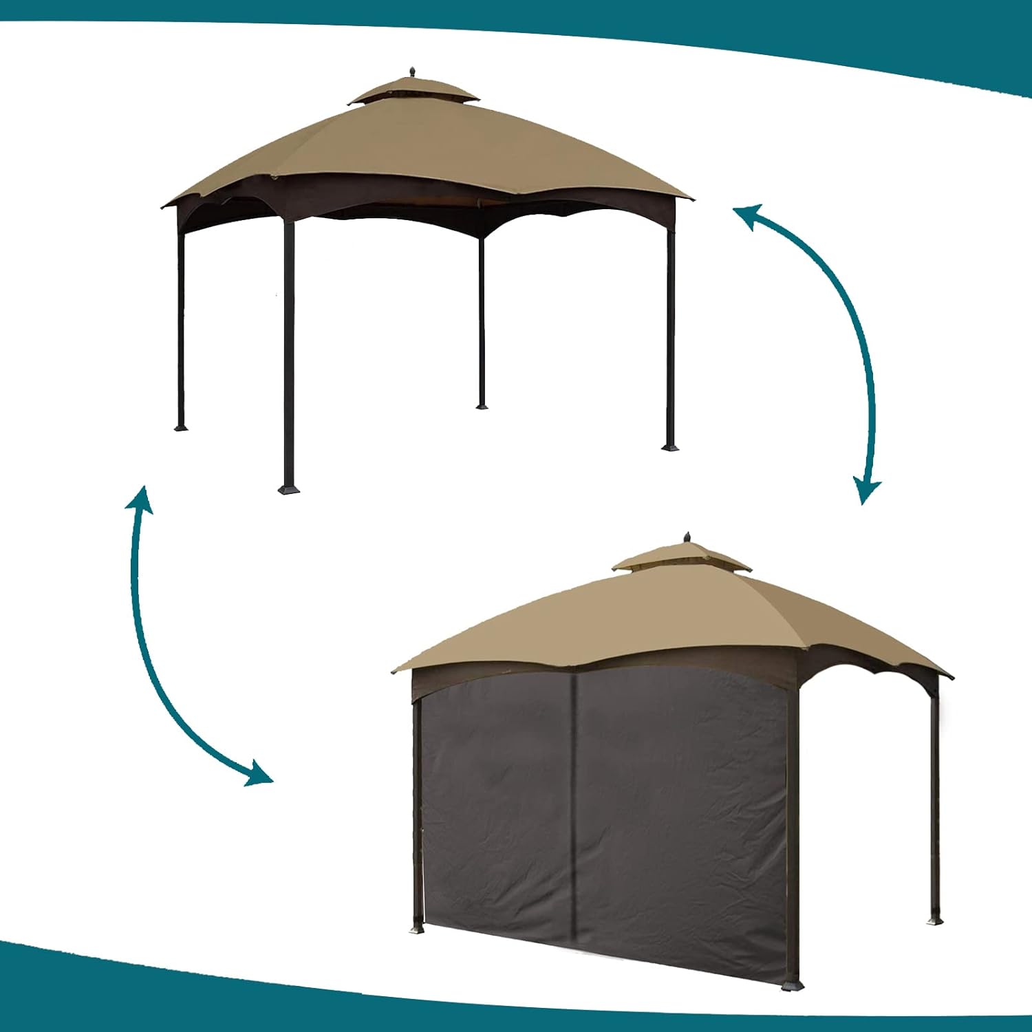 Gazebo Universal Replacement Privacy Curtain - Wonwon Privacy Panel Canopy Side Wall with Zipper for 10' x 10' Outdoor Gazebo (Brown)