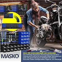 MASKO® Stapelboxen + Wandregal + Werkzeughalter 45-teiliges Set Box erweiterbar Sichtlagerkästen Schüttenregal Steckregal, Hängeregal Sortimentskasten Kleinteilemagazin Werkstatt-Regal Schwarz/Blau – Ansicht 7