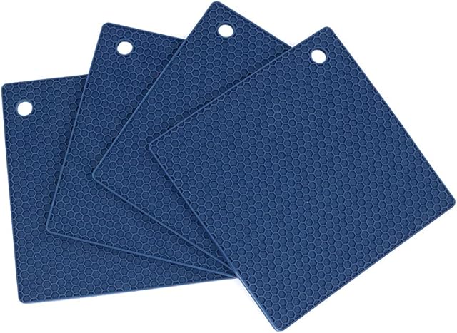 Alnicov Set of 4 Silicone Pot Holders Multi-Purpose Hot Pads,Non Slip Flexible Durable Heat Resistant for Table Kitchen Navy Blue