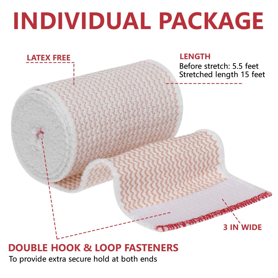 6 Pack 3 Inch Elastic Bandage Wrap with Self-Closure Compression Wrap Bandages for Arms and Elbows, Red Trim — Amazon image 2