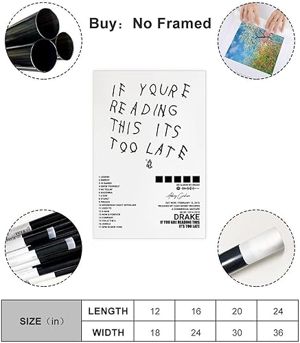 Miniatura 2 de metegate Póster de Drake con texto en inglés "If You're Reading This It's Too Late", póster de lienzo con cubierta de álbum, decoración de