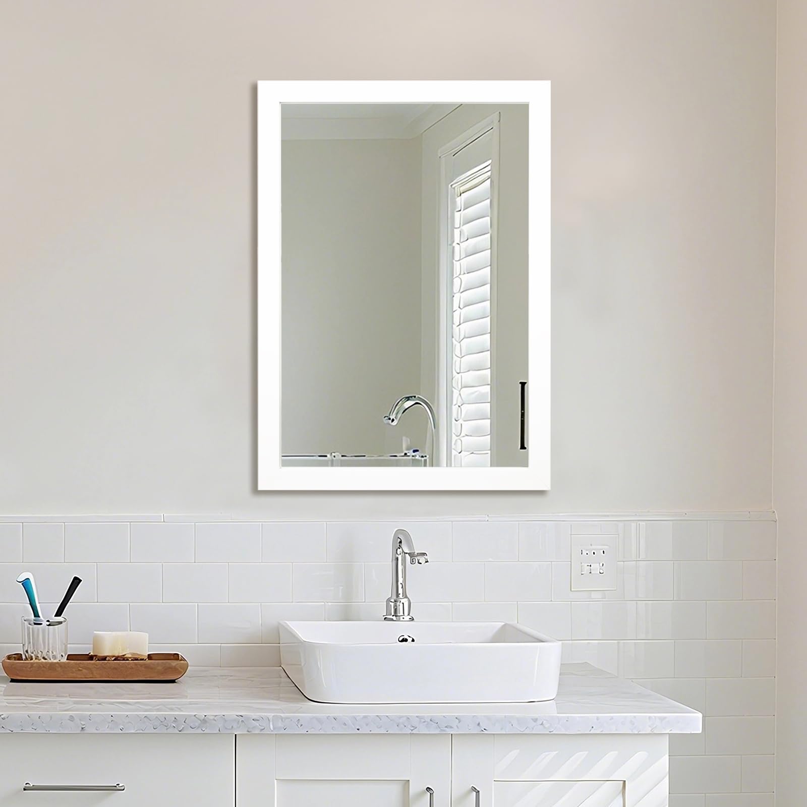 Ruomeng Rectangular Wall Mirror 20" x 28" for Bathroom, Bedroom, Entryway, Living Room, White