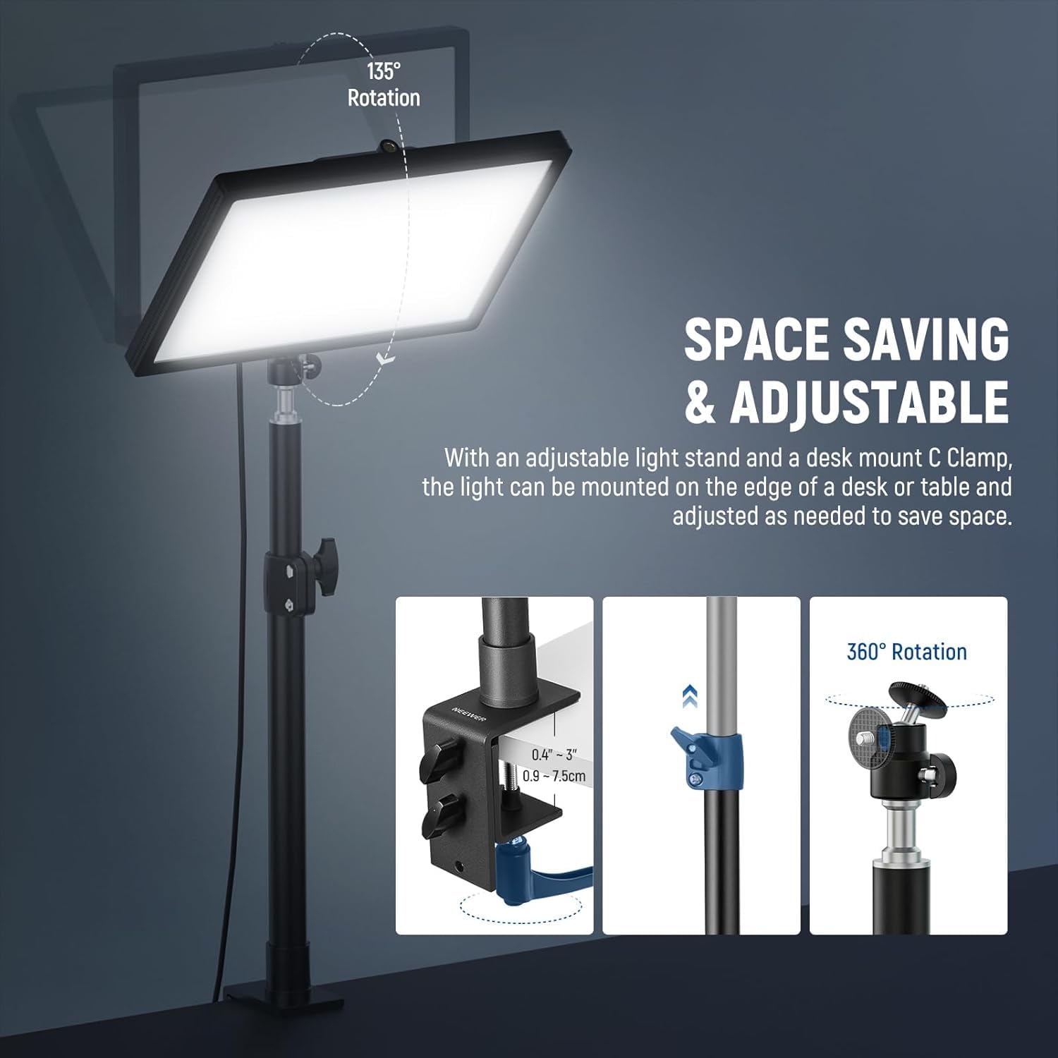 NEEWER 25W 12,9" Key Light Streaming con Supporto Tavolo/Remoto 2.4G/Trasmettitore USB Controllo APP PC/Mac 2300Lx/0,5m 2900-7000K CRI98+ Pannello Luce Video Dimmerabile per Webcam Laptop Zoom,GL25B